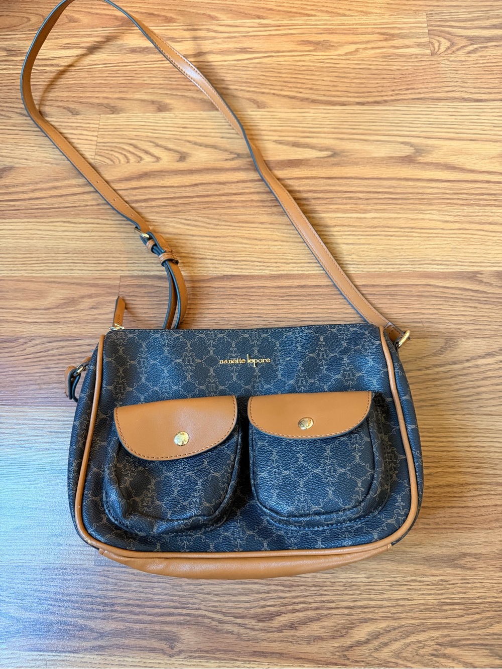 Nanette Lepore Brown Monogram Crossbody Bag
